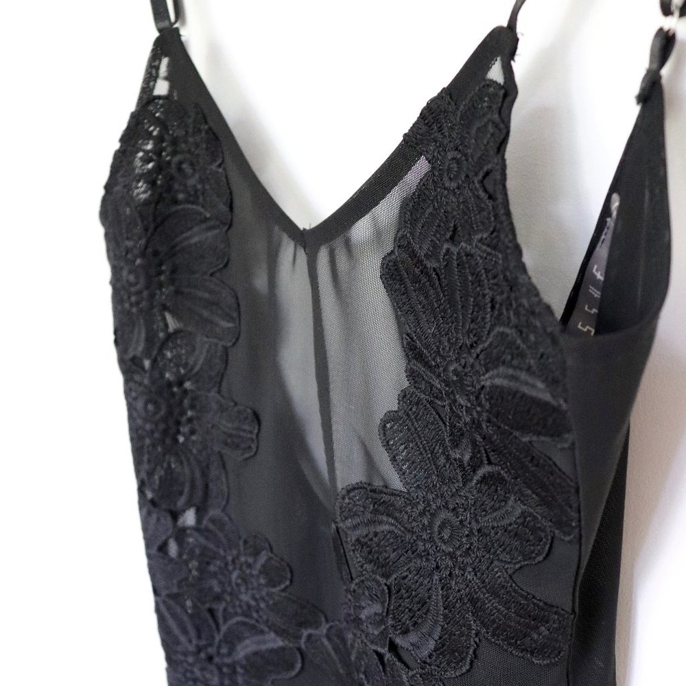 Essue Black Bodysuit - Mesh & Floral Details